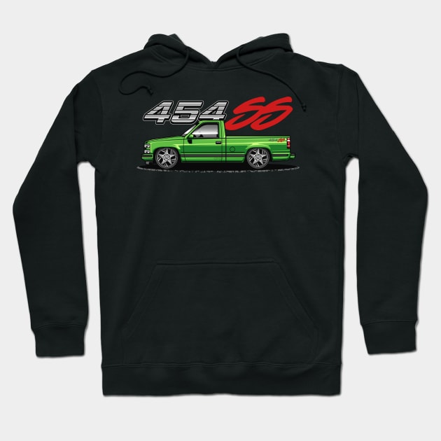 Chevy 454 SS Pickup Truck (Apple Green) Hoodie by Jiooji Project